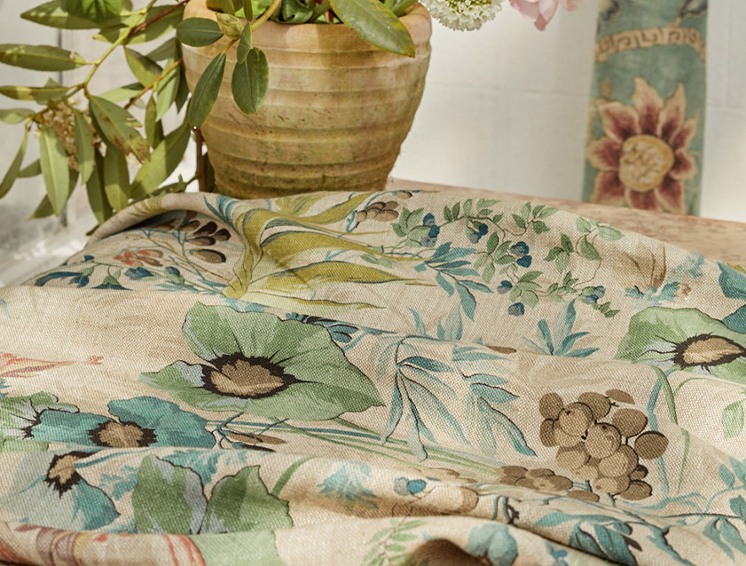 Floral Jungle Jaded Linen Natural Drape